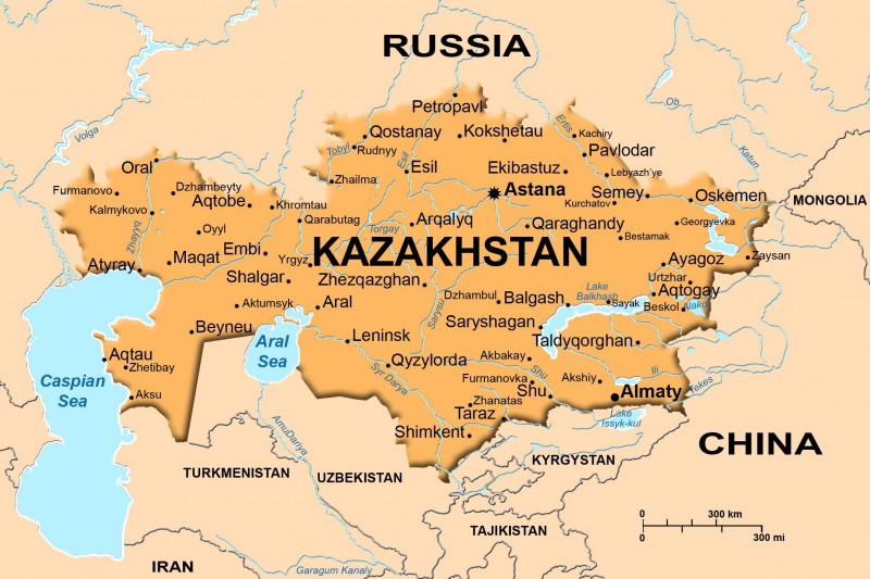 Карта Республики Казахстан и соседних государства